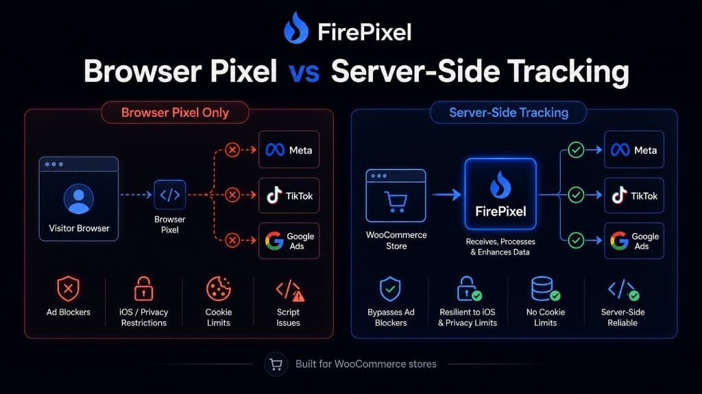 Browser pixel tracking compared with server-side tracking